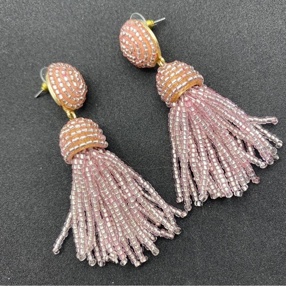 Pink Seed Bead Tassel Drop Post Dangle Pierced Earrings - Picture 6 of 7